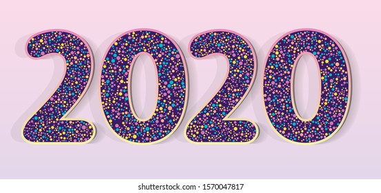 Happy 2020 new year colour banner in paper style for your seasonal holidays flyers, greetings and invitations, christmas themed congratulations and cards. Vector illustration.