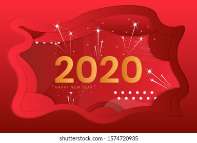 Happy 2020 new year colour banner in paper style for your seasonal holidays flyers, greetings and invitations, Christmas themed congratulations and cards. Vector illustration.