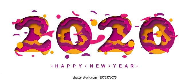 Happy 2020 new year colour banner. Holiday vector illustration. Happy 2020 new year card in paper cut style