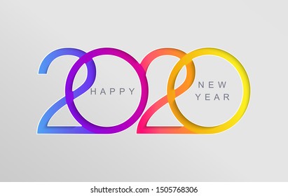 Happy 2020 new year elegant card in paper style for your seasonal holidays banners, flyers, greetings, invitations, business diares, christmas themed congratulations and posters. Vector illustration.