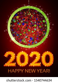 Happy 2020 New Year Flyer. Christmas Greeting Card. Vector illustration