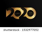 Happy 2020 new year golden papercut banner in paper style for your seasonal holidays flyers, greetings and invitations, christmas themed congratulations and cards. Vector illustration.