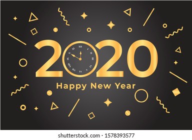 Happy 2020 new year golden papercut banner in paper style for your seasonal holidays flyers, greetings and invitations for your cool winter holidays, happy themes and cards. Vector illustration.