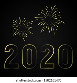 Happy 2020 new year golden banner with fireworks. Vector template design