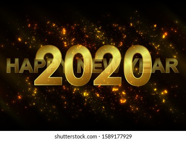 Happy 2020 new year golden light background. Vector template design 