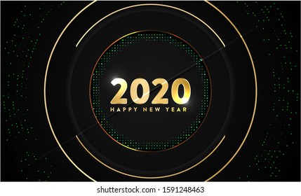 Happy 2020 new year golden text-fireworks. Vector template design. Eps 10 File Format