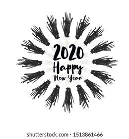 Happy 2020 New Year Greeting Card. Holiday vector illustration with lettering composition with splash typographic emblems set. Vector logo, text design. Used for banners, greeting cards.