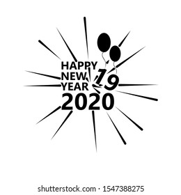 Happy 2020 New Year Greeting Card. Holiday Vector Illustration With Lettering Composition And Burst. Vintage festive label