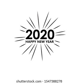 Happy 2020 New Year Greeting Card. Holiday Vector Illustration With Lettering Composition And Burst. Vintage festive label