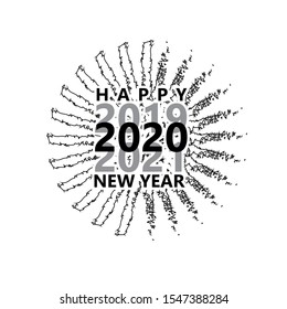 Happy 2020 New Year Greeting Card. Holiday Vector Illustration With Lettering Composition And Burst. Vintage festive label