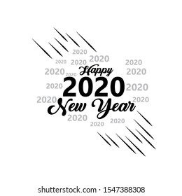Happy 2020 New Year Greeting Card. Holiday Vector Illustration With Lettering Composition And Burst. Vintage festive label