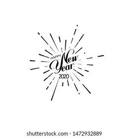 Happy 2020 New Year. Holiday Vector Illustration With Lettering Composition And Bursting Fireworks shape.