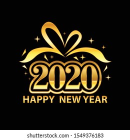 Happy 2020 New Year. Holiday Vector Illustration With Lettering Composition And Burst. Vintage festive label
