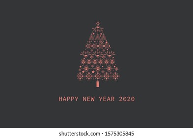 Happy 2020 New year holiday card with christmas pattern . Merry Xmas banner in modern minimalistic design style with flat text,vector illustration