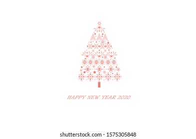 Happy 2020 New year holiday card with christmas pattern . Merry Xmas banner in modern minimalistic design style with flat text,vector illustration