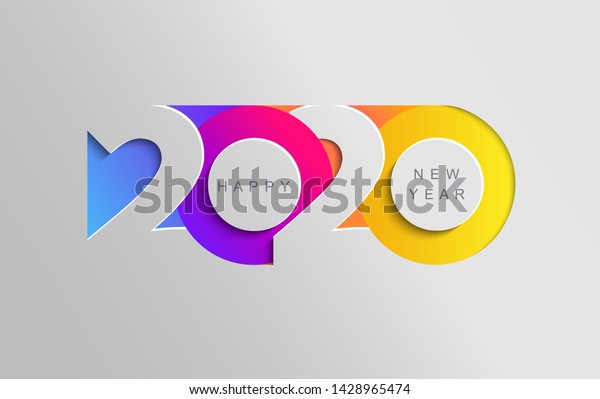 Happy 2020 new year insta colour banner in paper style for your seasonal holidays flyers, greetings and invitations, christmas themed congratulations and cards. Vector illustration.