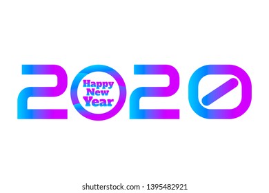 Happy 2020 New Year. Lettering holiday modern style elements with violet, purple and blue colors. Festive label inscription for cards, banners, posters. Editable EPS 10 Vector Illustration