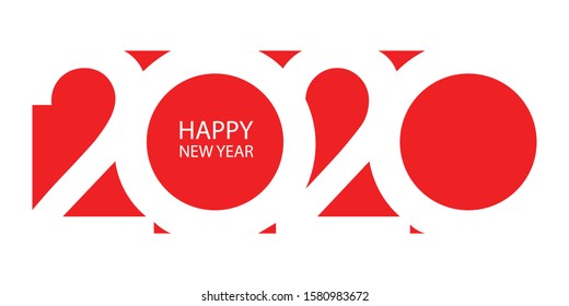 Happy 2020 New Year lettering on the red background. Vector illustration.