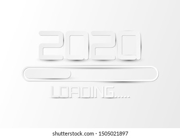 Happy 2020 new year loading bar card in white paper style for your seasonal holidays flyers, greetings and invitations cards and Christmas themed congratulations and banners. Vector illustration