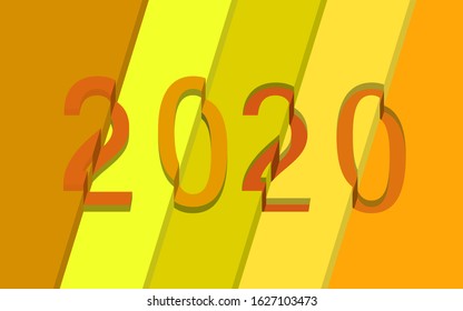 Happy 2020 New Year in orange shades with a little mix for each digit. Vector illustration.