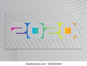 Happy 2020 new year sign colorful paper style banner for your seasonal holidays flyers sign, greetings and invitations card. christmas themed congratulations and cards. Vector illustration.
