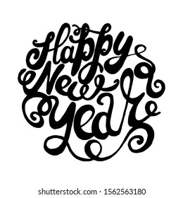 Happy 2020 New Year, vector lettering Greeting Card design circle text frame on shadows. For web banners, greeting cards, t-shirts