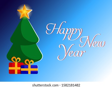 Happy 2020 new year. Vector new year card. Layout for design with Christmas tree and gifts