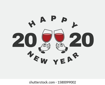 Happy 2020 New Year Vintage with Hand Toast Wine