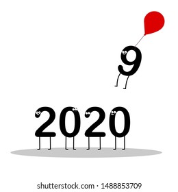 happy 2020 year and number 9 is leaving us, Vector illustration on white background