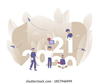 Happy 2021 New Year Corporate Style. Vector illustration with Web communication idea for telework, remote working, social media