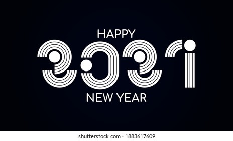 Happy 2021 new year. vector line dot design template. On white. Isolated on blue background