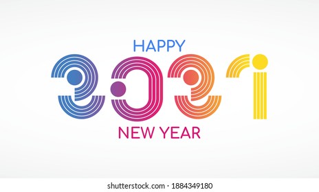 Happy 2021 new year. vector line dot design template. Colored. Isolated on white background