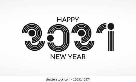 Happy 2021 new year. vector line dot design template. On black. Isolated on white background