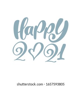Feliz texto caligráfico vectorial 2021. Feliz Año Nuevo y tarjeta de felicitación navideña. Elemento de diseño de letras, aislado manuscrito para el calendario 2021.