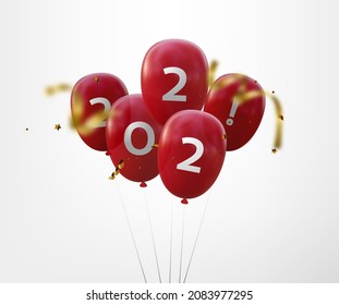 Happy 2022 New Year 3d render realistic vector lettering illustration with red balloons
