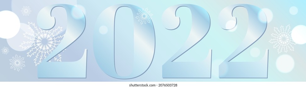 Happy 2022 New Year Banner Vector, Linkedin Banner Vector, Digital Card Vector, Facebook Cover, Instagram Logo, Hand Drawn Snowflake Vector, Virtual Greetings, Light Blue, Glowing Bokeh Lights