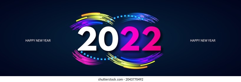 Happy 2022 New Year Elegant Christmas congratulation with rainbow light effect.