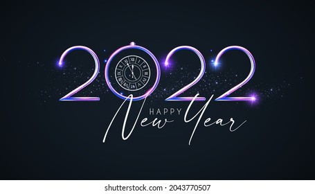 Happy 2022 New Year Elegant Christmas congratulation with 3D realistic metal text and bokeh effect.