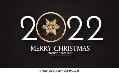 Happy 2022 New Year Elegant Christmas congratulation with gold snowflakes