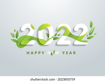 Happy 2022 new year with natural green leaves banner. Greetings and invitations, New year Christmas friendly themed congratulations, cards and natural background. Vector illustration.