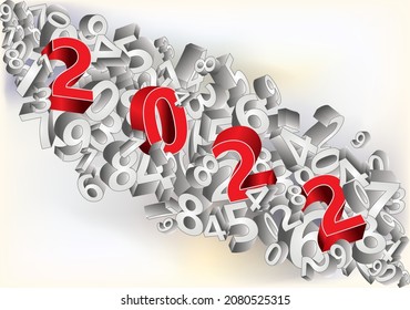 Happy 2022 new year wallpaper 3d, vector illustration	