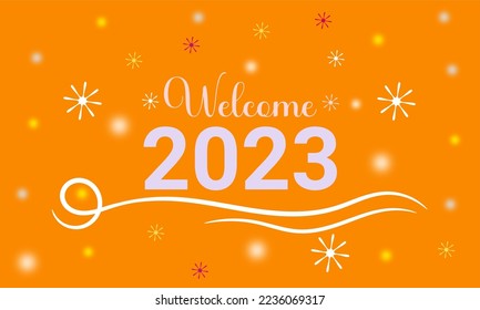 Happy 2023 flayer or banner with orange background