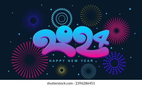 Happy 2023 New Year background. Festive fireworks. Vector illustration.