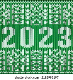 Happy 2023 New year knitted invitation card, vector illustration