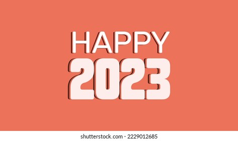Feliz 2023, texto feliz y número 2023 en un contexto aislado. Ilustración vectorial 3d Se puede usar para días festivos, festivales y celebraciones.