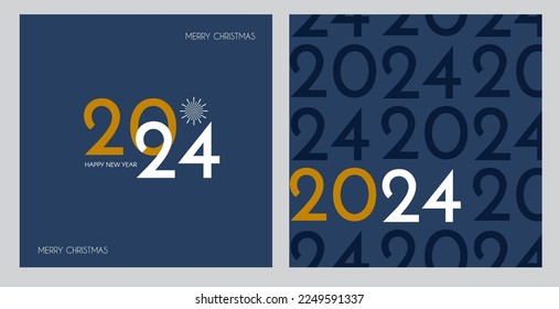 Happy 2024 New Year celebration. Cover, flyer and poster minimal design template