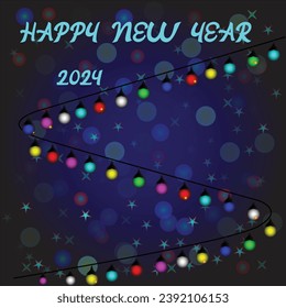 Happy 2024 New Year. Holiday Vector Illustration With Lettering Composition And Burst. Golden Textured Happy New Year Label