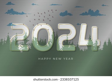 Happy 2024 new year on metallic textured natural background.