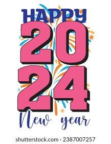 Happy 2024 New Year Retro, T-Shirt Design, New Year Design, New Year Crew, Celebration party, New Year Quotes, Groovy lettering, Sweatshirt, Typography, Cut file .