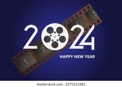 Happy 2024 new year strip film. Happy New Year for photographers, videographers, film production, etc. Vector illustration